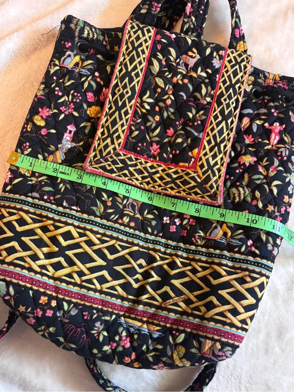 Vera Bradley Ming Drawstring Backpack Retired Floral Quilted Vintage Y2K Retro